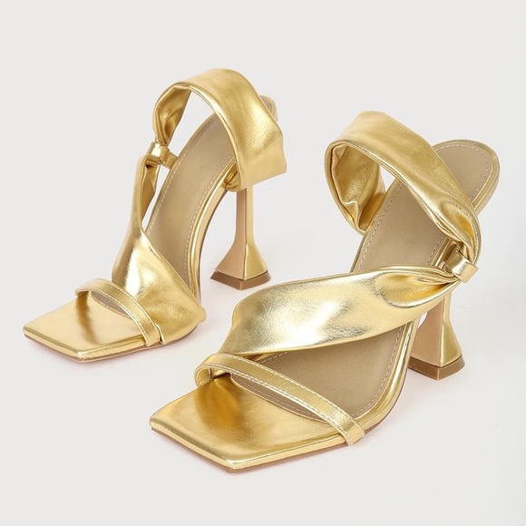 lemonade Shoes - Gold Metallic Square Toe High Heel Sandals